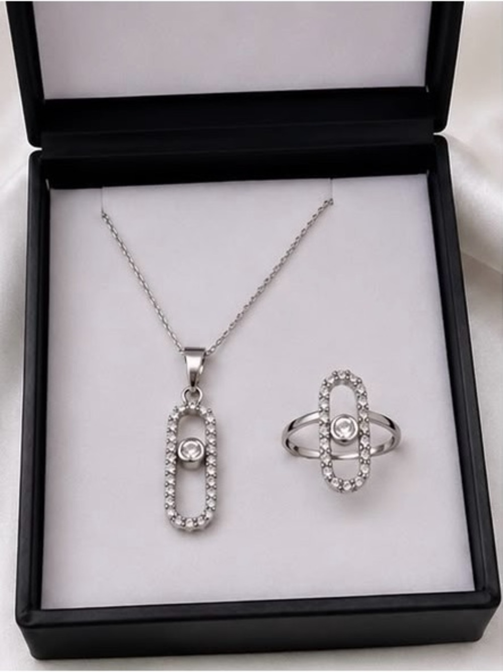 Silver-Tone Crystal Drop Necklace & Earring Set - Picture 2 of 6